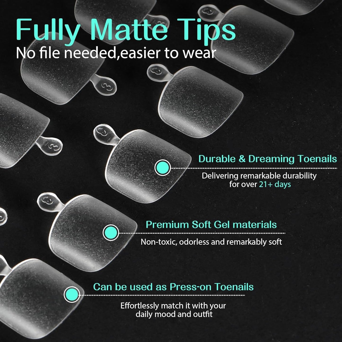 UNA GELLA Toe Nail Tips 312Pcs Short Square False Soft Gel Full Cover ToeNail Tips Matte Press on Fake Toenails 12 Sizes Pre-shape Acrylic Toenails Tips For Nail Extension Home DIY Nail Salon-BrightBean Baby