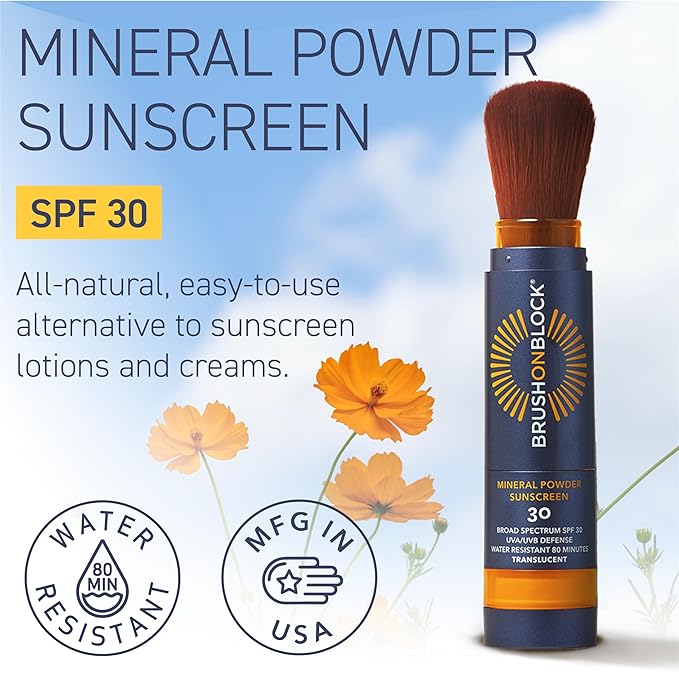 Brush On Block Full Face Sun Protection Kit, Translucent Mineral Powdered Sunscreen & Protective Lip Oil SPF 30, Reef Friendly, FSA HSA Eligible-BrightBean Baby