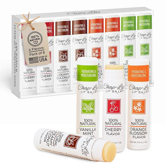 100% Natural Lip Balm Set - Hydrating and Moisturizing Beeswax Natural 4 Flavor Assortment - Lip Moisturizer for Dry Lips - Cocoa Butter - Petroleum Free Pack of 8-BrightBean Baby