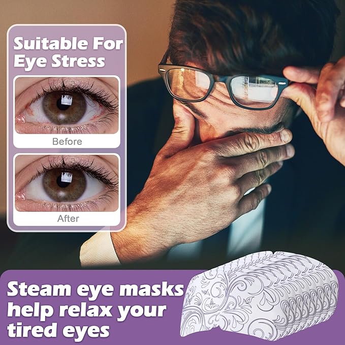 50 Packs Steam Eye Mask for Dry Eyes Spa Warm Sleep Eye Mask Self Heating Disposable Eye Masks for Home Office Travel Eyestrain Relieve (Lavender Scent)-BrightBean Baby