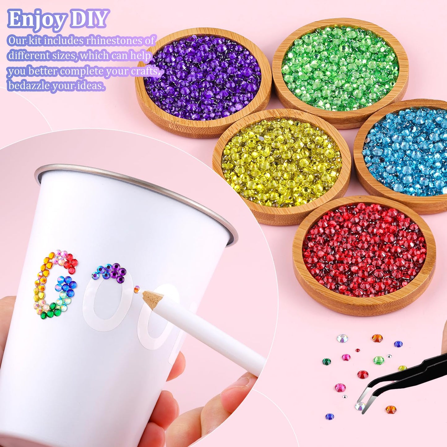 22000Pcs Resin Rhinestones for Bedazzling with Tweezers, Multicolor 2/3/4mm Rhinestones for Crafting with 3Pcs 10ml B7000 Jewelry Glue for DIY Crafts Clothing Tumblers Shoes Fabric Nail Art-BrightBean Baby