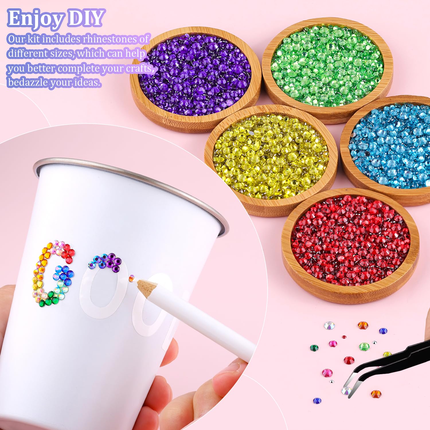 22000Pcs Resin Rhinestones for Bedazzling with Tweezers, Multicolor 2/3/4mm Rhinestones for Crafting with 3Pcs 10ml B7000 Jewelry Glue for DIY Crafts Clothing Tumblers Shoes Fabric Nail Art-BrightBean Baby