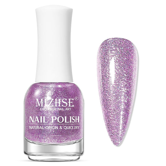 MIZHSE Quick Dry Glitter Purple Nail Polish, Shimmery Nail Polish Air Drying Fast, 15ml High Glossy Sparkly Shiny Nail Art Salon Manicure Home-BrightBean Baby