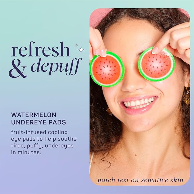 SpaLife Watermelon Cooling Eye Pads, 48 Hydrating Under Eye Patches for Puffiness, Dark Circles, and Tired Eyes, Infused with Hyaluronic Acid, Glycerin, and Vitamin C, Fruity Scent-BrightBean Baby