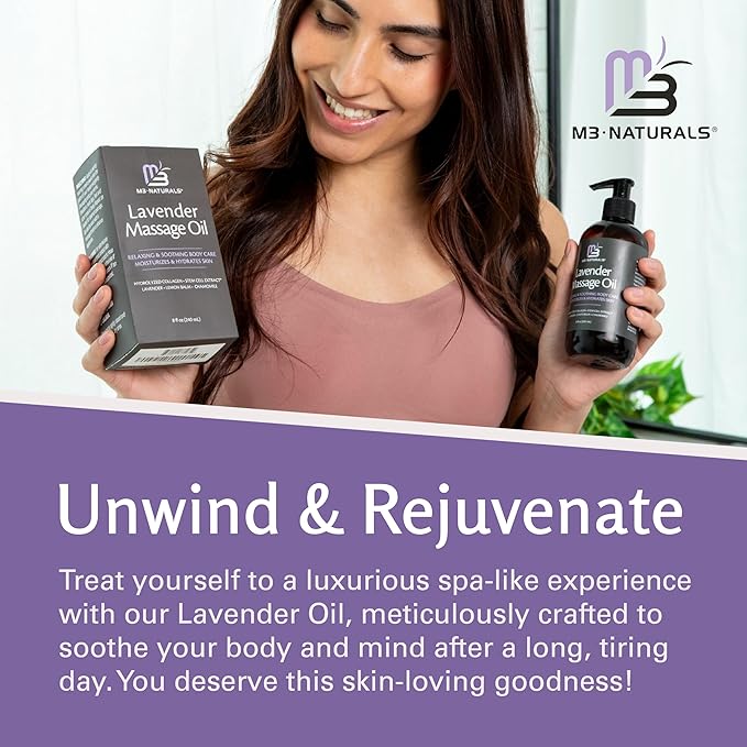 Lavender Sensual Massage Oil with Collagen and Stem Cells, Skin Tightening Therapy for Bum, Thighs, and Belly, Fast-Absorbing Cellulite Oil by M3 Naturals-BrightBean Baby