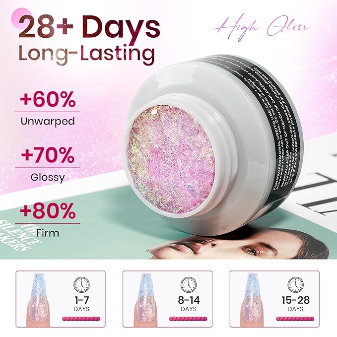 MIZHSE 2PCS Solid Builder Gel for Nails: 30g/1oz Clear & Pink Glitter Hard Gels for Nails 3D Gel with Dual Forms 3D Silicone Mold Soak off U V Builder Gels for Nail Art Manicure Home DIY-BrightBean Baby