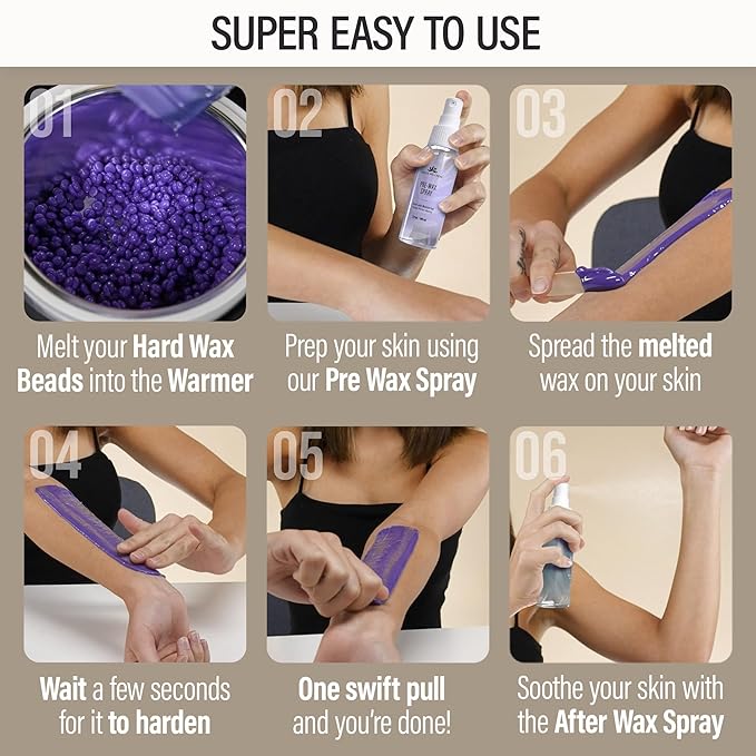 Tress Wellness Waxing Kit for Sensitive Skin – Safe for Face & Skin, Prep & Aftercare Spray, Easy to Use – At-Home Kit for Face, Bikini, Brazilian & Full Body - Digital Display, Beige-BrightBean Baby