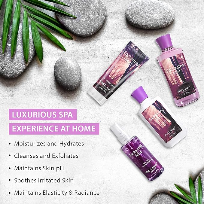 Bath & Body Kit, 3 Fl Oz, Ideal Skincare Gift Home Spa Set, Includes Body Lotion, Shower Gel, Body Cream, and Fragrance Mist,Birthday Mother's Valentine's Day Gifts(Enchanted Mist)-BrightBean Baby