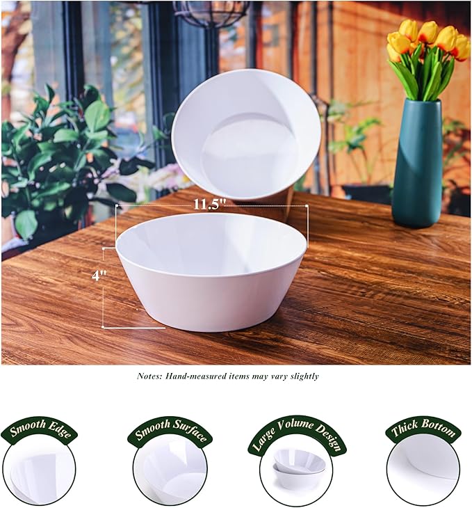 11.5-Inch Melamine Mixing Bowls (Set of 2) - Unbreakable and Reusable Large Serving Bowls, Stackable and Dishwasher-Safe - Versatile for All Meals