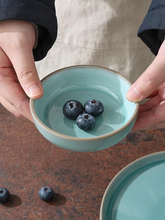 famiware Nature Ceramic Soy Sauce Dish, Dipping Bowls Set of 6, 3 oz Dipping Sauce Bowls/Dishes/Cups/Plates, Small Serving Bowls for Side Dishes, Condiments, Sushi, Appetizer, Dessert, Verdure