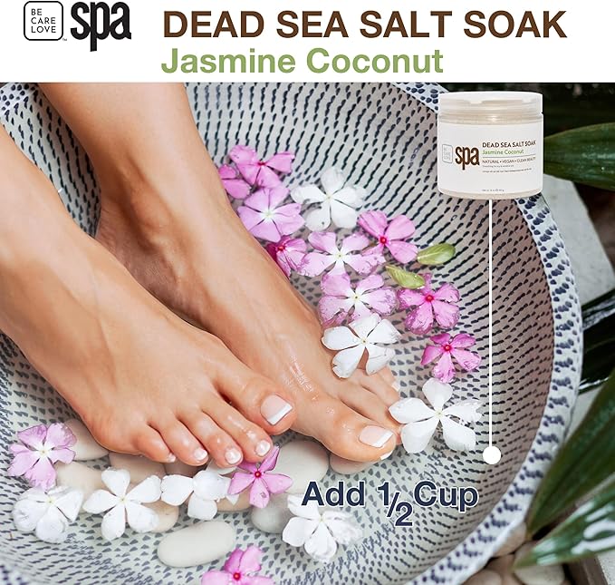 BCL SPA Dead Sea Salt Soak - Bath Salt with Organic Jasmine + Coconut, Shae Butter, Arnica, Aloe Vera Juice, Chamomile, Argan Oil & Jojoba Oil Skin Exfoliator - Home/Professional Use 16 fl oz-BrightBean Baby