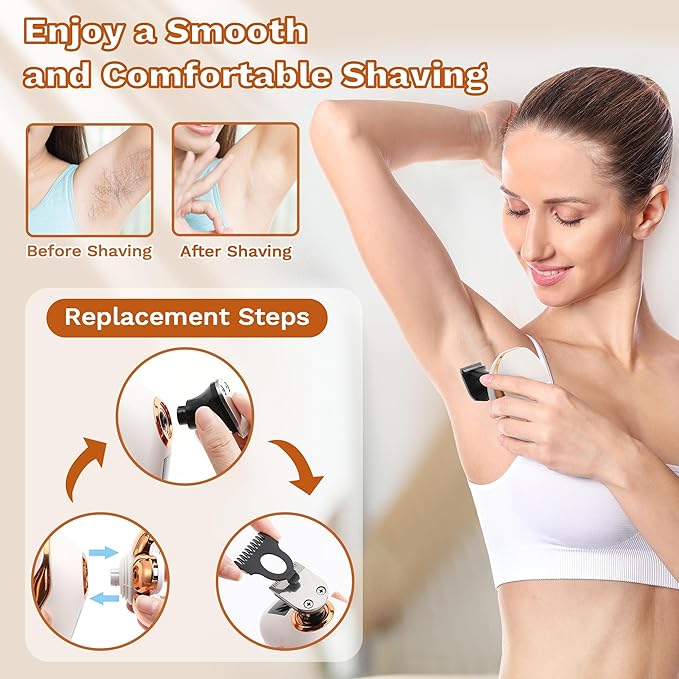 Electric Razors for Women, 7D Electric Shaver for Women, 5 in 1 Lady Shavers, Wet/Dry Bikini Trimmer, Rechargeable Facial Hair Removal, Painless Face Razor for Arms Legs Armpit Pubic Area-BrightBean Baby