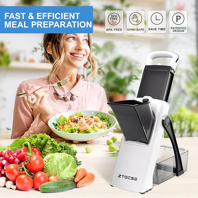 (All in 1) Upgraded Version Mandoline Slicer for Kitchen & Adjustable Mandolin. Detachable Blade, Kitchen Veggie Chopper Cut Slicing, Strips, Shredding, Dicing, Chop