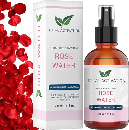 Large 4 oz 100% Pure, Organic Moroccan Rose Water Spray Face Toner, Skin Body Hair Spray, Eye Makeup Remover Alcohol Free Toner Minimizes Scar Hydrating Soothing Mist for Dry Oily Combination Skin-BrightBean Baby
