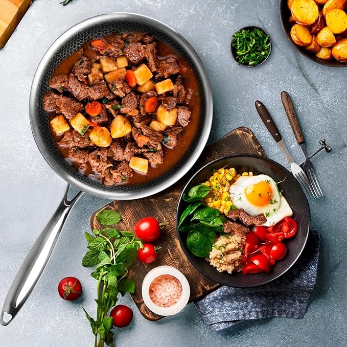 Innerwell Stainless Steel Frying Pan 8 Inch - Nonstick Honeycomb Coating Skillet