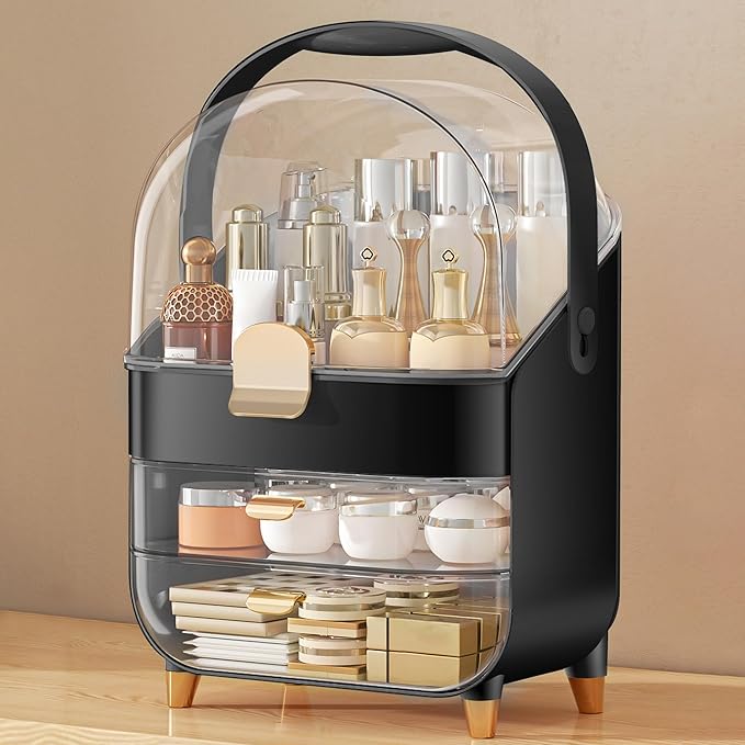 Makeup Organizer, Skincare Holder Bathroom Counter Organizer, Storage Box Cosmetic Display Cases, Teen Girl Gifts Trendy Stuff Make up Organizers for Vanity, Dresser, Countertop (black)-BrightBean Baby