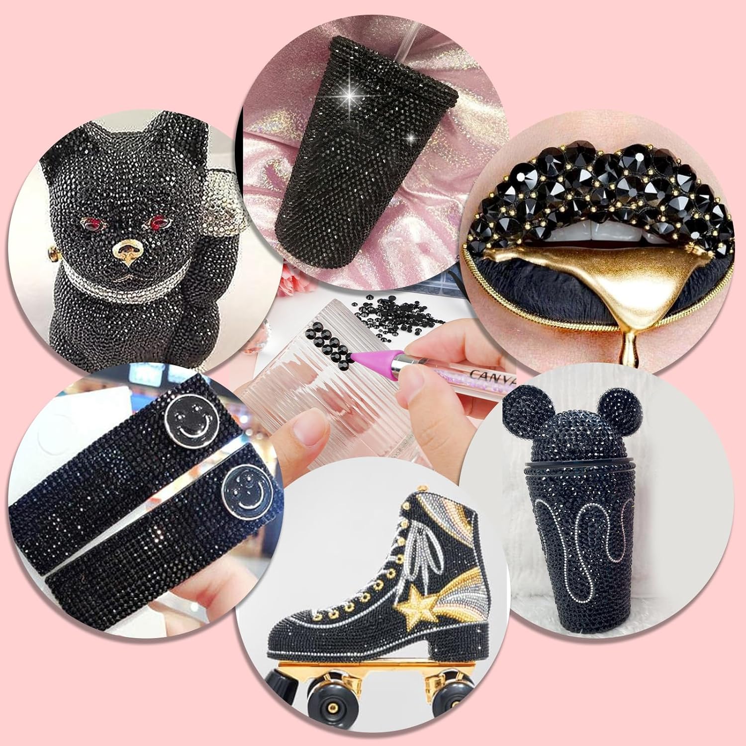 Canvalite 25000PCS Resin Jelly Rhinestones for Crafting, Black Flatback Gems, Bedazzling Crystal with 5x2.5g B7000 Jewelry Glue and Tweezers Dotting Pen for DIY Crafts Clothing Shoes Nail Art-BrightBean Baby