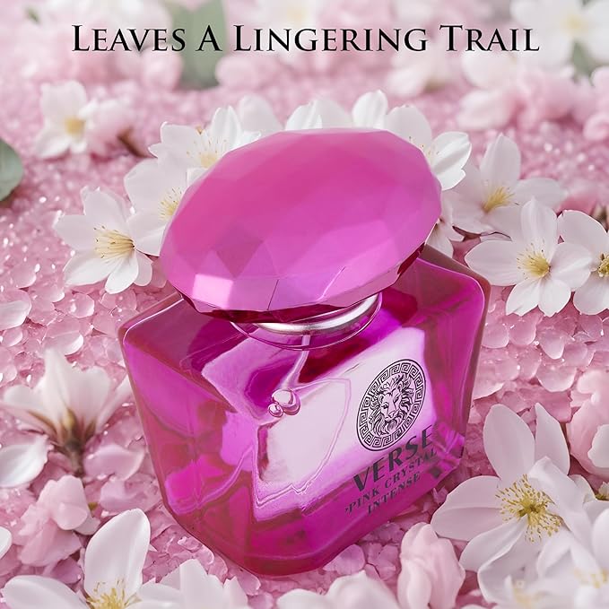 Verse Pink Crystal Intense for Women 3.4 fl Oz - Fruity & Floral Scents of Raspberry, Peony, Magnolia & Lotus Flowers - Base Notes of Amber, Vibrant Musk & Deep Mahogany Wood - Elegant 100ml Bottle-BrightBean Baby