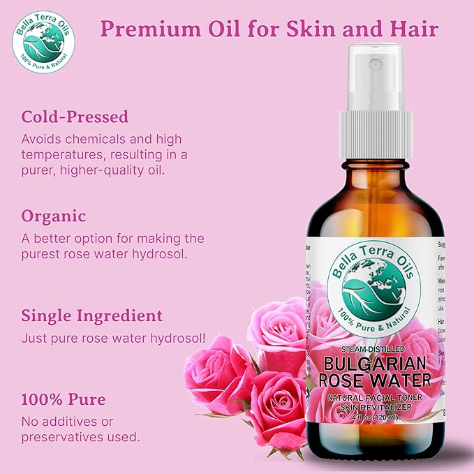 Bella Terra Oils - Rosewater Spray 16 oz - Embrace The Timeless Beauty of Pure Organic Rose Water, Ideal for Skin & Hair, Immerse in Natural Rose Fragrance-BrightBean Baby