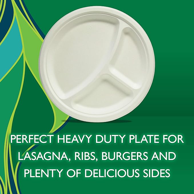 Hefty ECOSAVE Compostable Compartment Paper Plates, 10 1/8 Inch, 16 Count