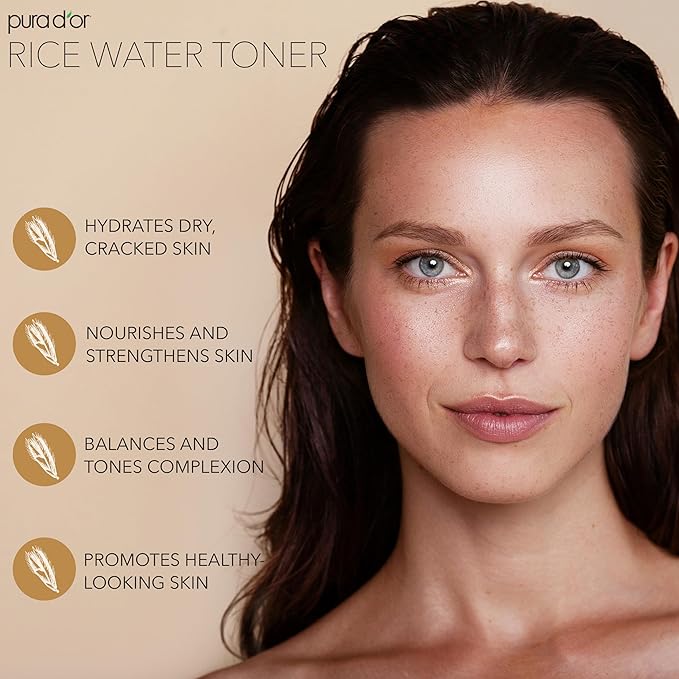 PURA D'OR 3.3 Oz Rice Water Facial Toner - Hydrating, Balancing & Soothing Formula with Natural Extracts - Skin Texture Support for Radiant Skin - Alcohol-Free - Travel Size-BrightBean Baby