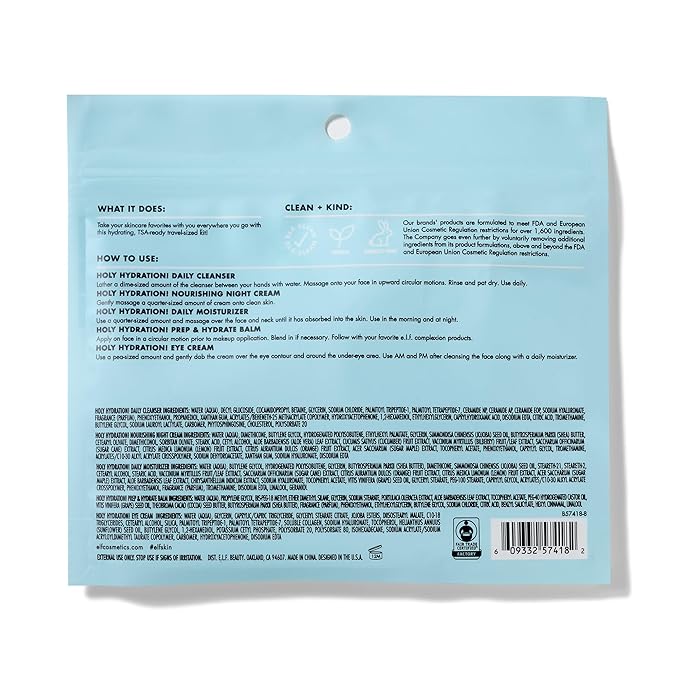 e.l.f. Jet Set Hydration Kit, Travel Friendly Hydrating Skincare Set, Face Cleanser, Balm, Moisturizer, Eye Cream & Night Cream, Vegan & Cruelty-Free-BrightBean Baby