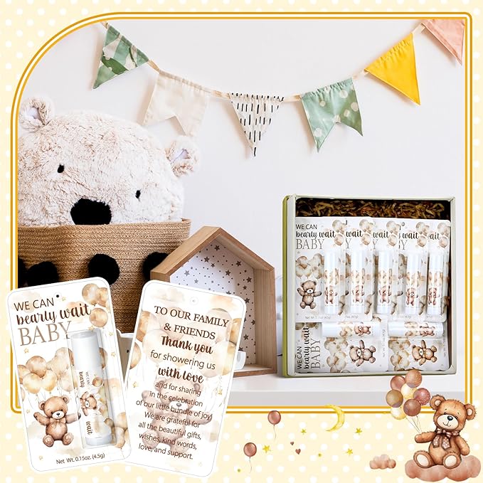 30 Pack Bear Baby Shower Party Gifts Favors Gifts Bulk Lip Balms for Guests Woman Man Entertainment Neutral Gender Reveal Favors Baby Shower Prizes Souvenirs Baby Gift Bags Stuffers-BrightBean Baby