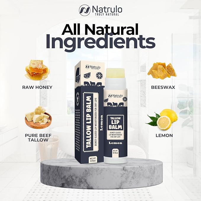 Beef Tallow Lip Balm – Natural Tallow Beeswax Chapstick – Hydrating Moisturizer Grass Fed Bison Tallow Balm Lip Care – Soothes Chapped, Dry Lips, Sensitive Skin – Long Lasting & Vitamin Rich USA-Made-BrightBean Baby