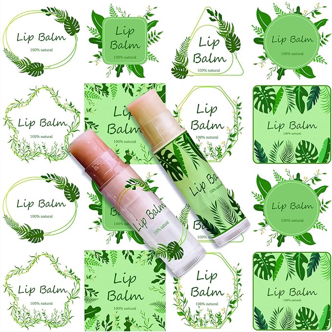 CRASPIRE Lip Balm Labels 80pcs Homemade Lip Balm Labels 2” Clear Lip Balm Labels for Tubes Printable Waterproof Lip Balm Stickers Labels for Lip Balm Handcream Candle Container（Leaves-White Green）-BrightBean Baby