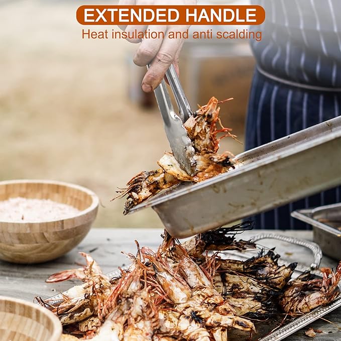 9 Pieces Stainless Steel Kitchen Tongs Grilling Locking Cooking Tongs Non-Slip Metal Food Tongs for Cooking, Salad and BBQ, 7, 9 and 12 Inch