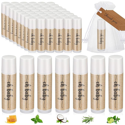 50 Sets Baby Shower Lip Balm Favor with Thank You Tags and Organza Bags, Lip Balm Bulk Baby Shower Gifts for Guests Prizes Gender Reveal Souvenirs Neutral Birthday Supplies-BrightBean Baby