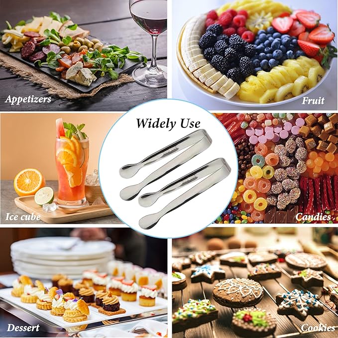 6PCS Ice Tongs Mini Sugar Tongs 4.25Inch Stainless Steel Small Serving Tong, Tiny Kitchen Tong for Appetizers,Tea Party, Coffee Bar, Desserts by Sunenlyst (Silver)