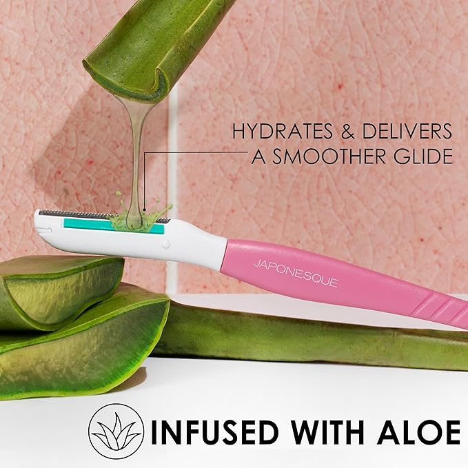JAPONESQUE Dermaplaner with Soothing Aloe Comfort Strip - Skin Tool with Ultra Precision Blade for Facial Hair Removal and Exfoliation, 3pk.-BrightBean Baby