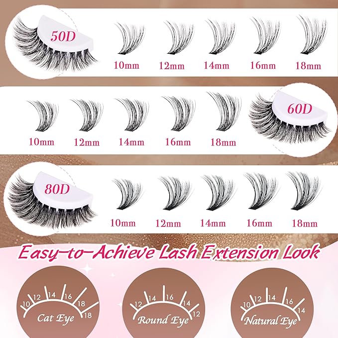 Bombshell Lash Clusters - Eyelash Clusters 20D+30D+40D+50D+60D+80D Wispy Individual Lashes D Curl Lash Extension 10-18MM Natural Lash Clusters DIY Cluster Eyelash Extensions for Beginners-BrightBean Baby