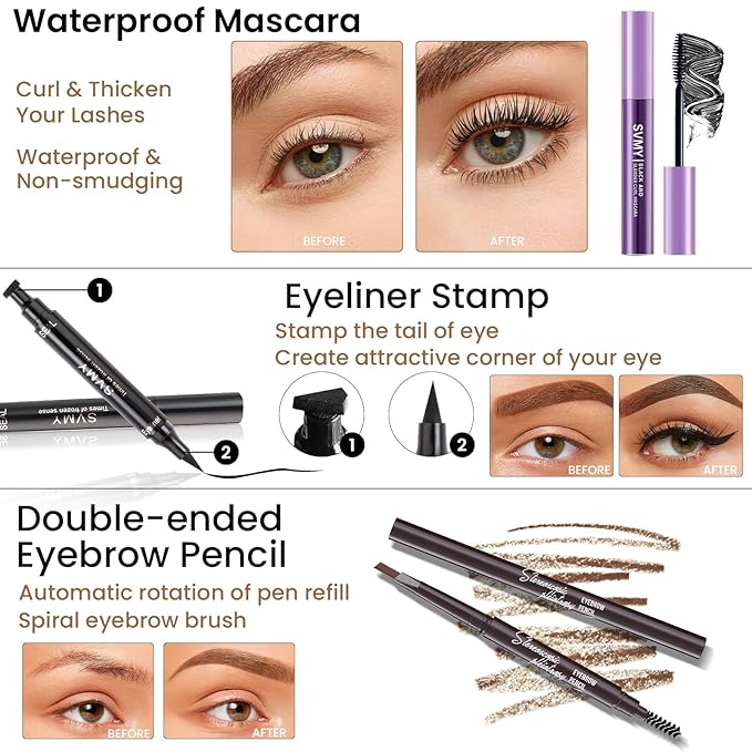 Makeup Present Set for Teen Girl Women, Travel Makeup Kit, Makeup Full Kit for Beginner, Makeup Bundle Include 2 Matte & Shimmer Eyeshadow Palettes, Liquid Glitter Eyeshadow & Eyeliner-BrightBean Baby