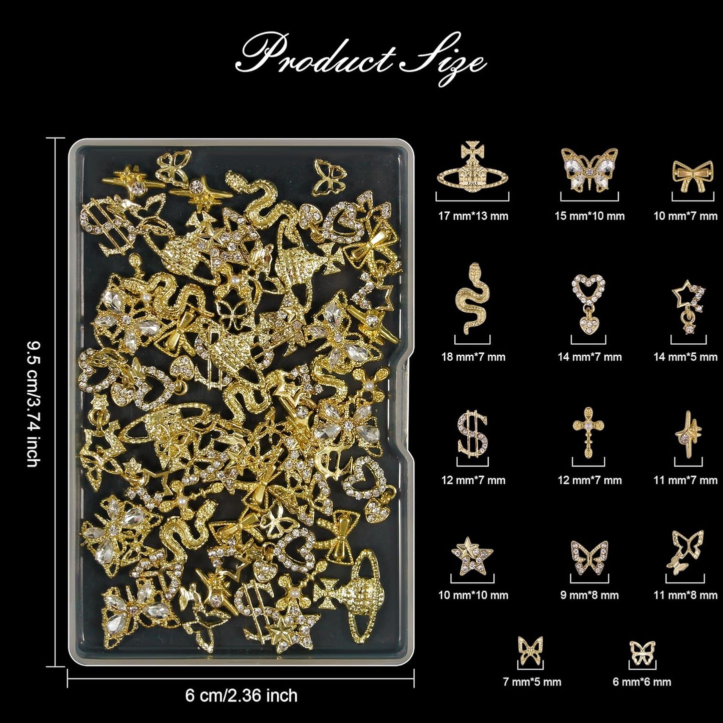Artdone Nail Art Studs Kit, 3D Gold Cross Nail Charms and Diamond Butterfly Gems Bulk Nail Jewels Shiny Star and Moon for DIY Professional Manicures Decoration-BrightBean Baby