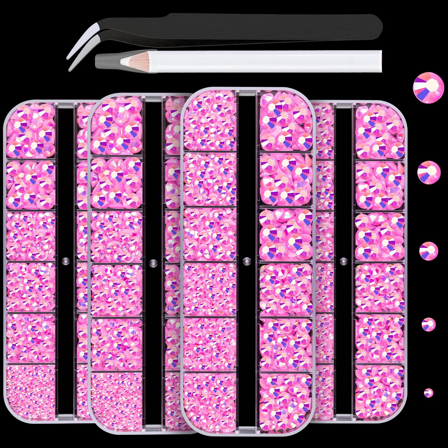 7000PCS Resin Rhinestones with Tweezers for Crafting, 2/3/4/5/6mm Flatback Jelly Rhinestones, 4 Box Pink AB Non Hotfix Crystal Gems for DIY Crafts Mugs Tumblers Clothes Makeup Nail-BrightBean Baby