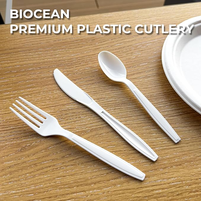 600Pack Disposable Plastic Knives Bulk White Heavy Duty Silverware - Value Pack Cutlery Set For Parties, Restaurant (600KNIVES)