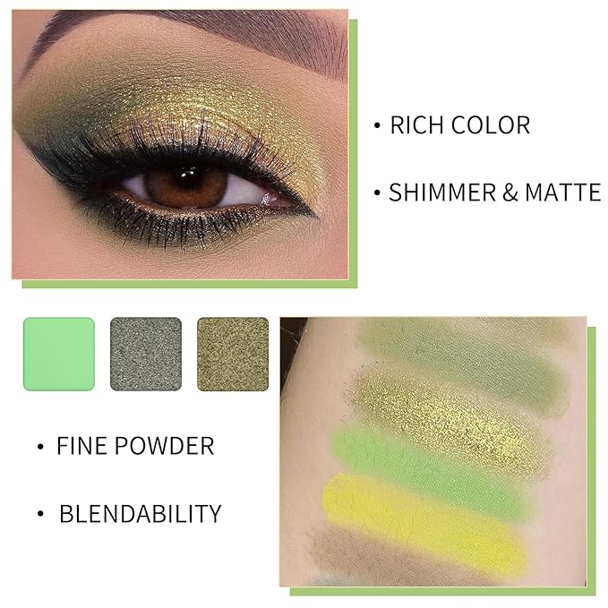 Erinde 9 Colors Eyeshadow Palette, Matte Shimmer Glitter Eye Shadow Palette Makeup, Highly Pigmented Long Lasting Waterproof, Natural Neutral Nude Eyeshadow Make Up Pallet, Yellow Green-BrightBean Baby
