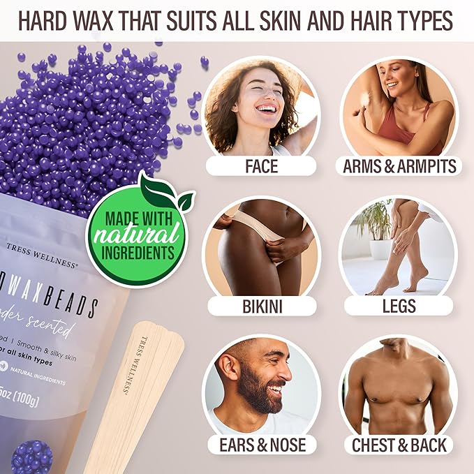 Tress Wellness Waxing Kit for Sensitive Skin – Safe for Face & Skin, Prep & Aftercare Spray, Easy to Use – At-Home Kit for Face, Bikini, Brazilian & Full Body - Digital Display, Dusty Chocolate-BrightBean Baby