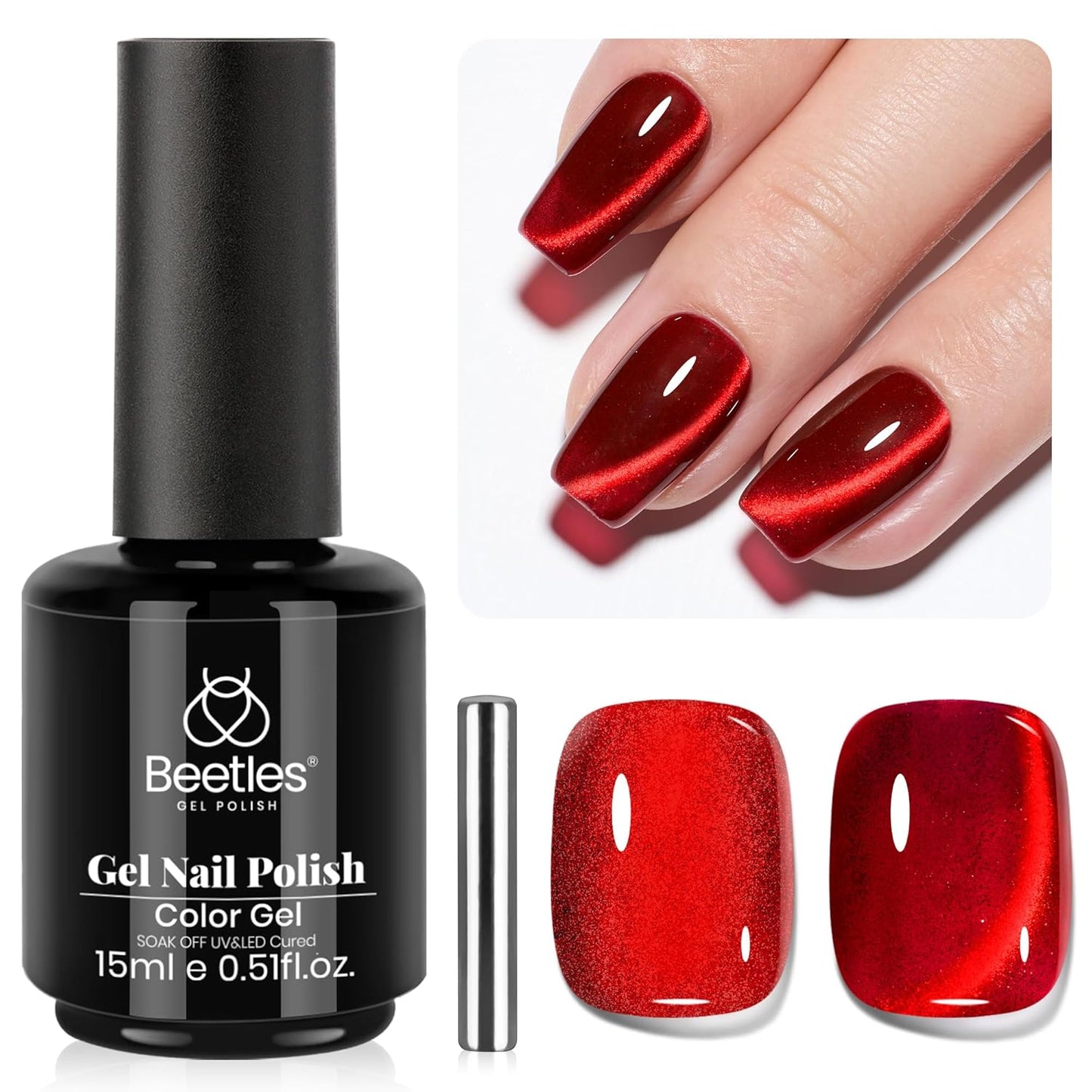 beetles Gel Polish Ruby Red Cat Eye Gel Nail Polish - 15ML Red Glitter Gel Polish Fall Nail Gel Magnetic Shimmer Effect Soak Off UV French Nail Art Design Salon DIY Manicure Gifts for Wome-BrightBean Baby
