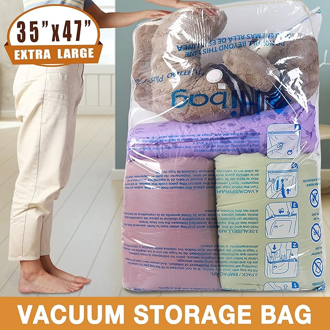 XXL Jumbo 47''X35'' Vacuum Storage Space Saver Bags Extra Large for Blanket, Bedding, Comforters (8 Pack)-BrightBean Baby
