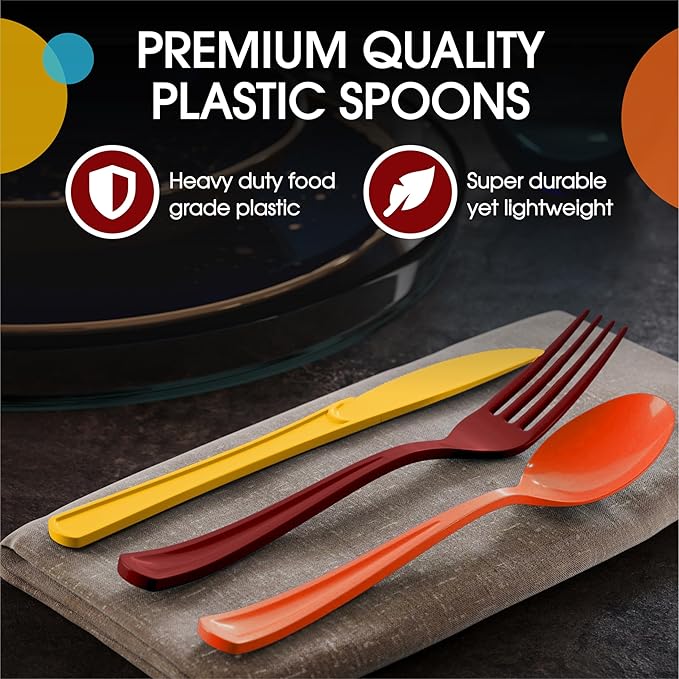 Party Solids Thanksgiving Plastic Cutlery Set - 150 Pieces