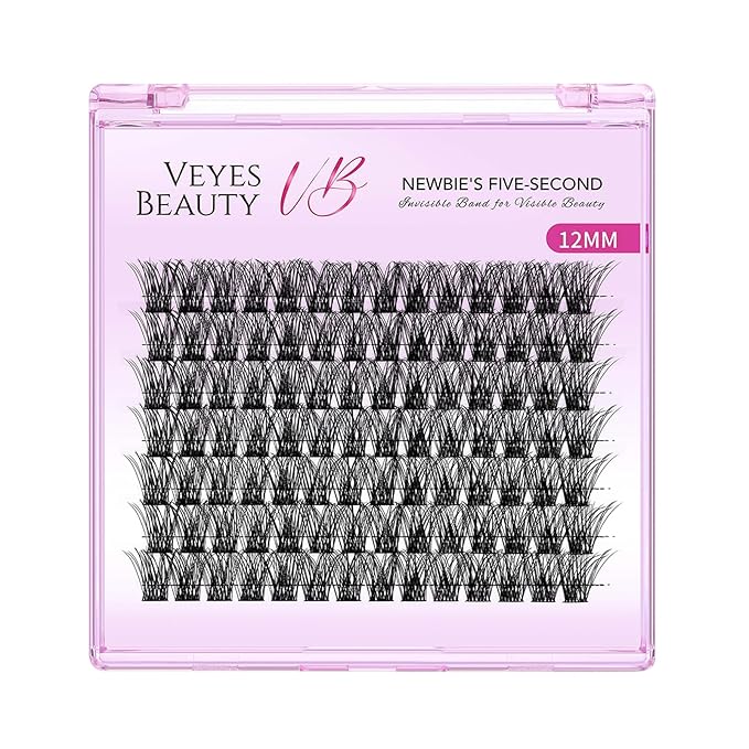 VEYESBEAUTY Lash Clusters Individual Eyelash Extensions Thin & Invisible Band DIY False Eyelashes for Self-application Newbie's Five-Second Series Wispy Lash Tray, Boldeye 12mm Single Length-BrightBean Baby