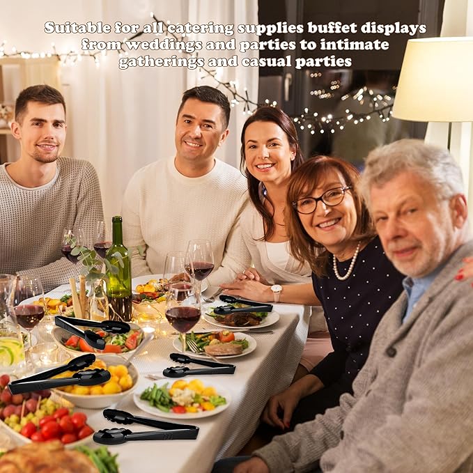 30 Pack 9 Inch Black Plastic Serving Tongs Durable Disposable Scalloped Buffet Food Tongs for Buffet Salad BBQ Catering Parties and Events