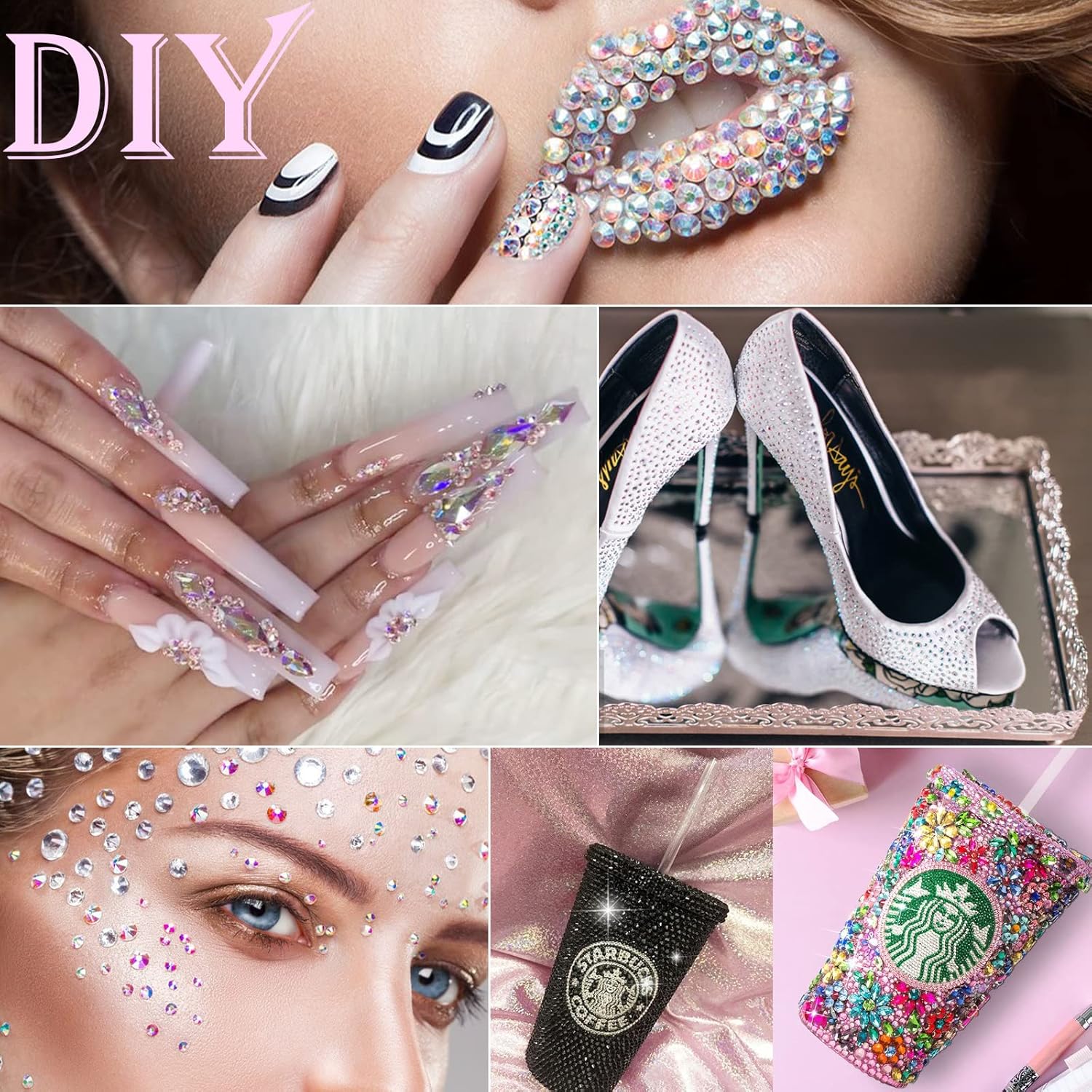 Canvalite 2784Pcs Flat Back Gems, Rhinestones with 5Pcs Jewelry Glues, Pick Up Tweezers and Rhinestones Picker Dotting Pen, Nail Art Tools for Nails, Clothes, Face, Craft-BrightBean Baby