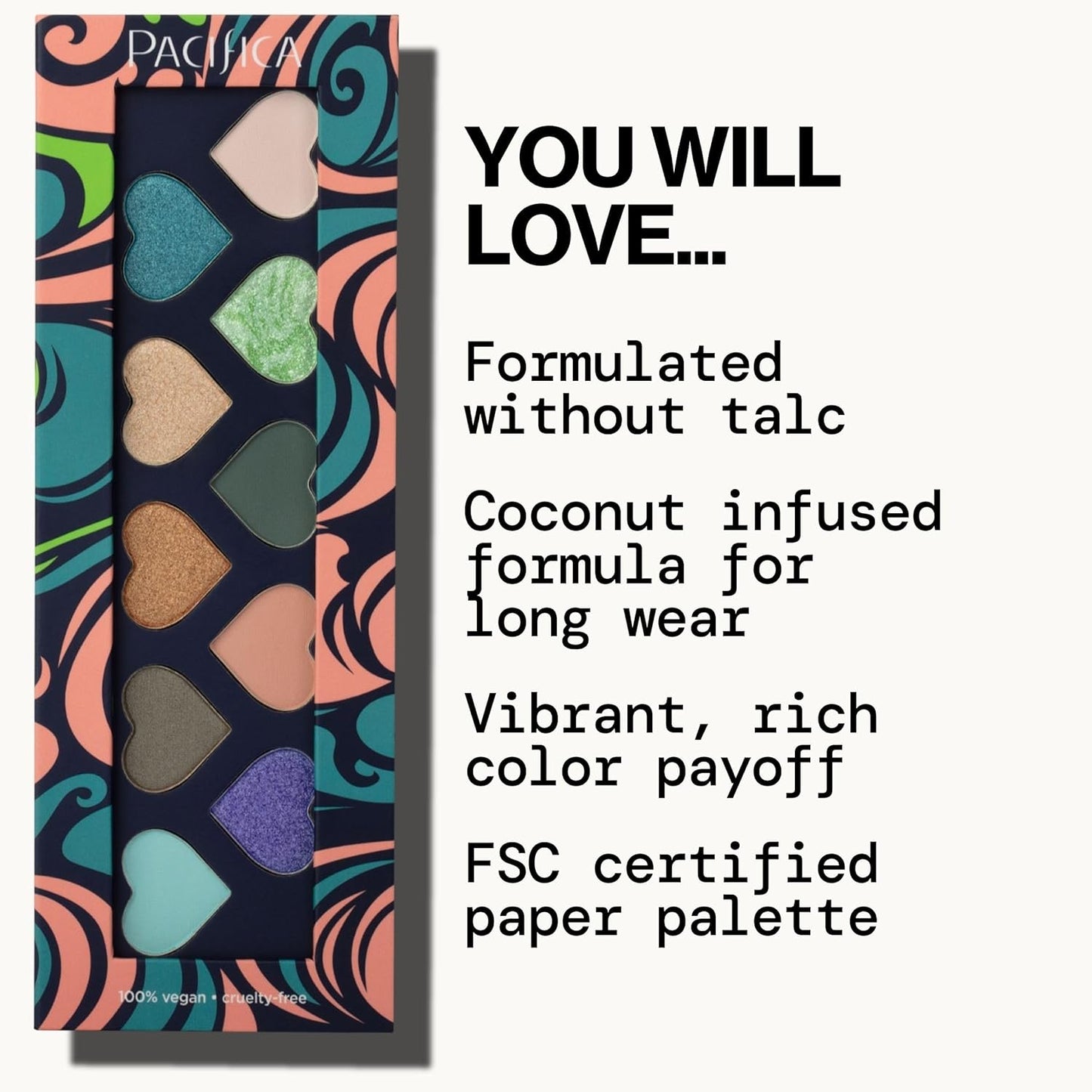 Pacifica Eyeshadow Palette – Waikiki Mineral Eyeshadow, Blendable Shimmer & Matte Shades w/Velvet Matte, Shimmer & Metallic, Cocoa Butter Infused, Talc-Free, Vegan & Cruelty-Free, 0.24 oz 10 Shades-BrightBean Baby