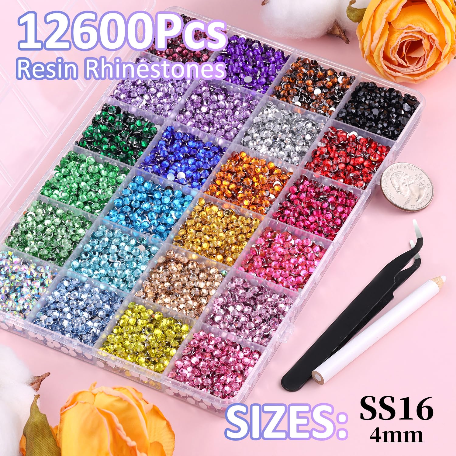 12600Pcs Resin Rhinestones for Bedazzling with Tweezers, Multicolor 4mm Rhinestones for Crafting with 3Pcs 10ml B7000 Jewelry Glue for DIY Crafts Clothing Tumblers Shoes Fabric Nail Art-BrightBean Baby