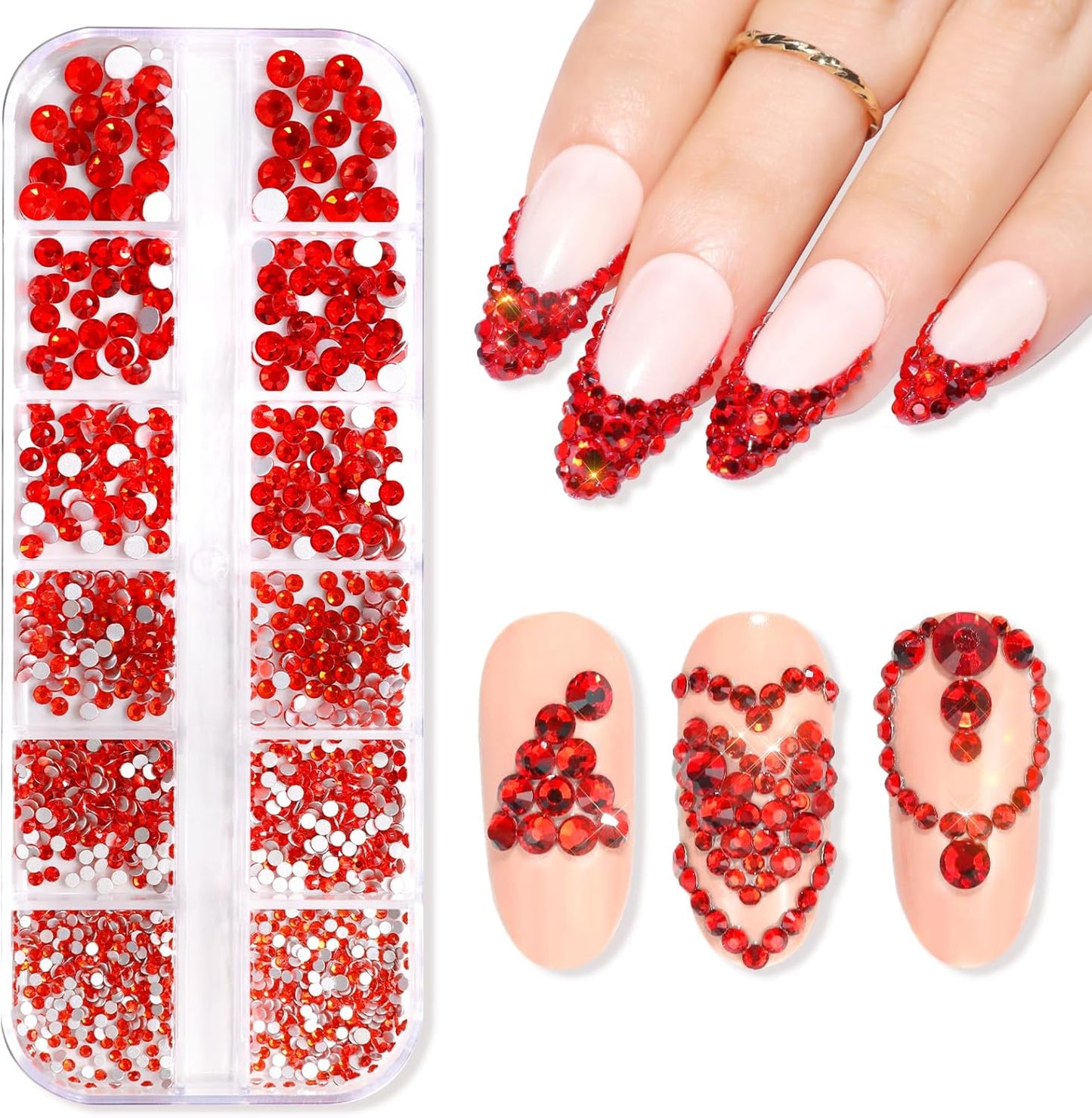 Makartt Red Nail Rhinestones Flatback Rhinestones Multi-Size Round Crystal Glass Nail Charms Diamonds Nail Jewels for DIY Crafts Makeup Nail Art Supplies Accessories Christmas Gift-BrightBean Baby
