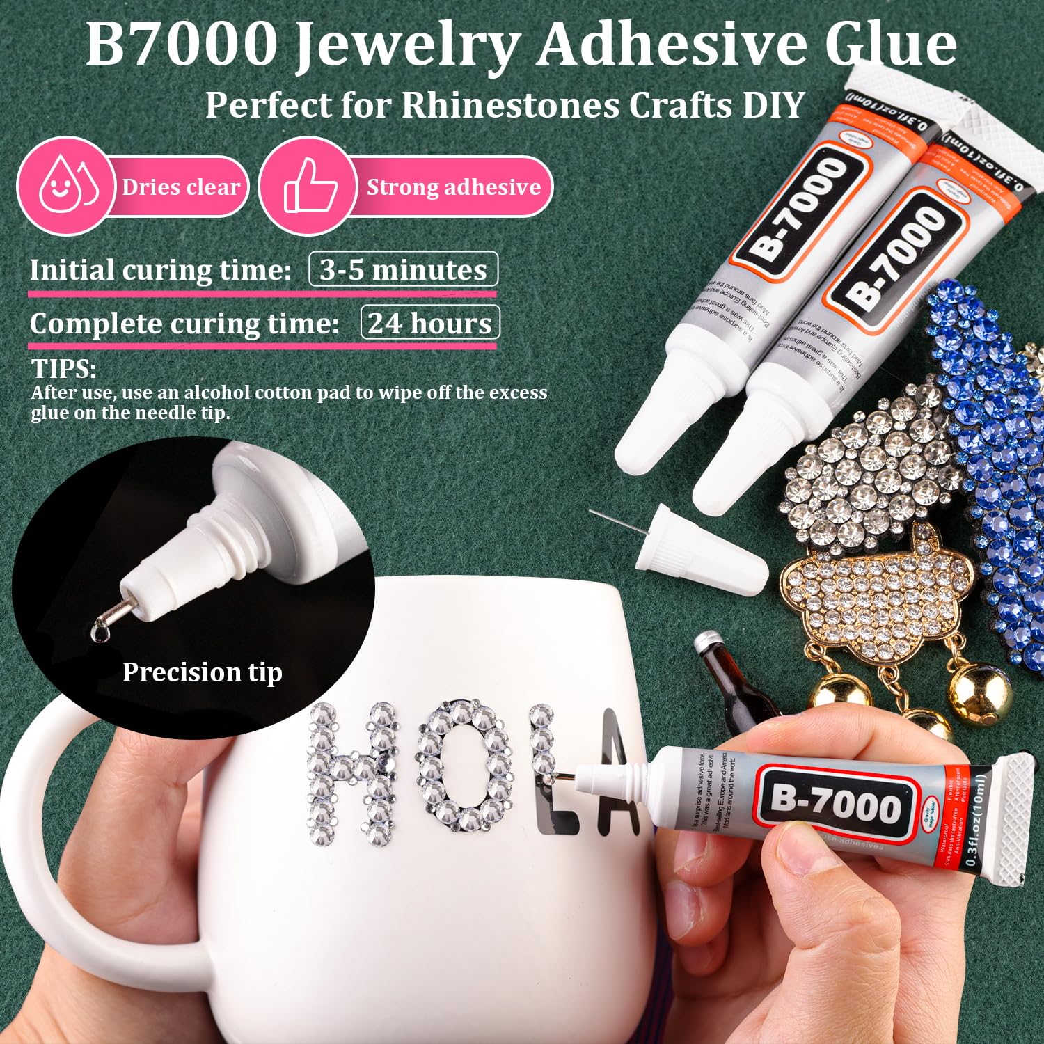 Resin Rhinestones for Crafting with B7000 Jewelry Glue, 1 Box Clear Flatback Crystals with 3Pcs 10ml Glue for Bedazzling Crafts DIY Nail Art Makeup，Non Hotfix Gems for Clothing Shoes-BrightBean Baby